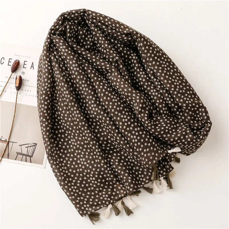 Herbst Mode Polka Floral Quaste Viskose Schal Schal Dame Hohe Qualität Wrap Pashmina Stola Bufandas Muslim Hijab Caps 180*90Cm – Detail 16