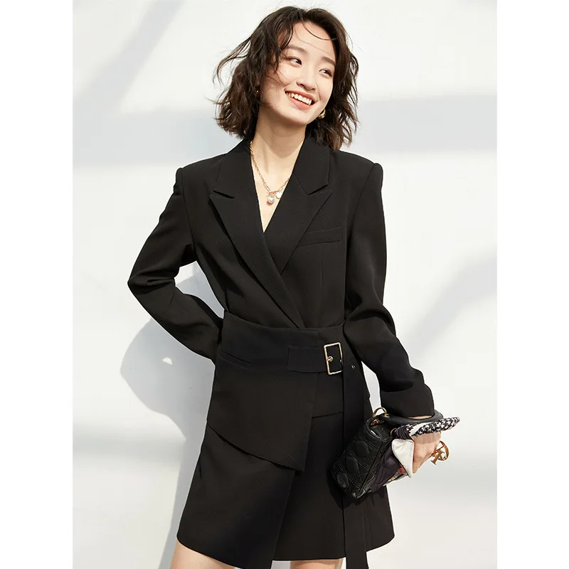 

Temperament Advanced Sense Acetic Acid Suit Dress Women's Long Sleeve 2023 Spring New A-line Dress with Waist Cover