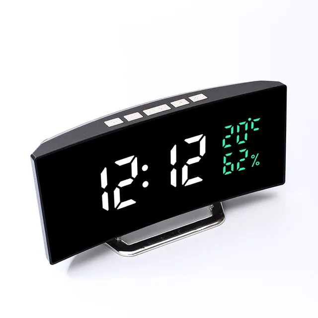 Curved Screen Digital Alarm Clock withTemperature & Humidity 1