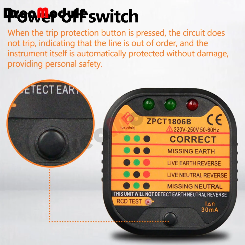 Socket Tester Detector Circuit Polarity Voltage Plug Circuit Breaker Grounding Zero Wire Switch Current Detector Electroscope 3
