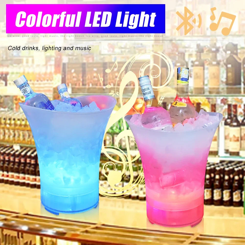 LED Ice Bucket with Bluetooth Speaker 5L Large Capacity Wine Beer Ice Bucket Drink Container Multi Color Changing for Home Bar