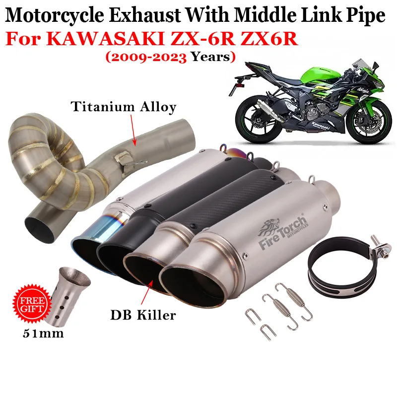 

Slip On For KAWASAKI ZX-6R ZX6R 2009 - 2023 Motorcycle Exhaust System Modified Escape DB Killer Middle Link Pipe Moto Muffler