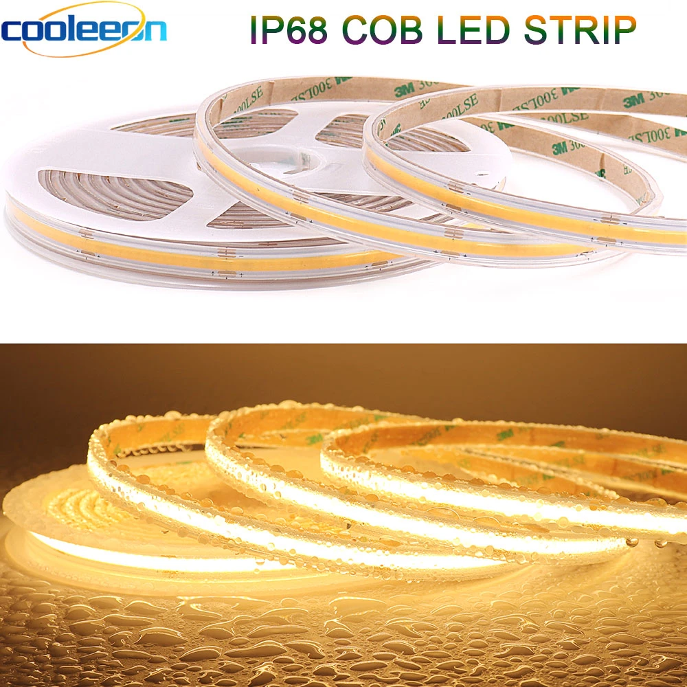 IP68 Waterproof COB Strip LED Light Bar 384 LEDs/m 12V 24V Flexible LED Tape CRI 90 FOB Strip
