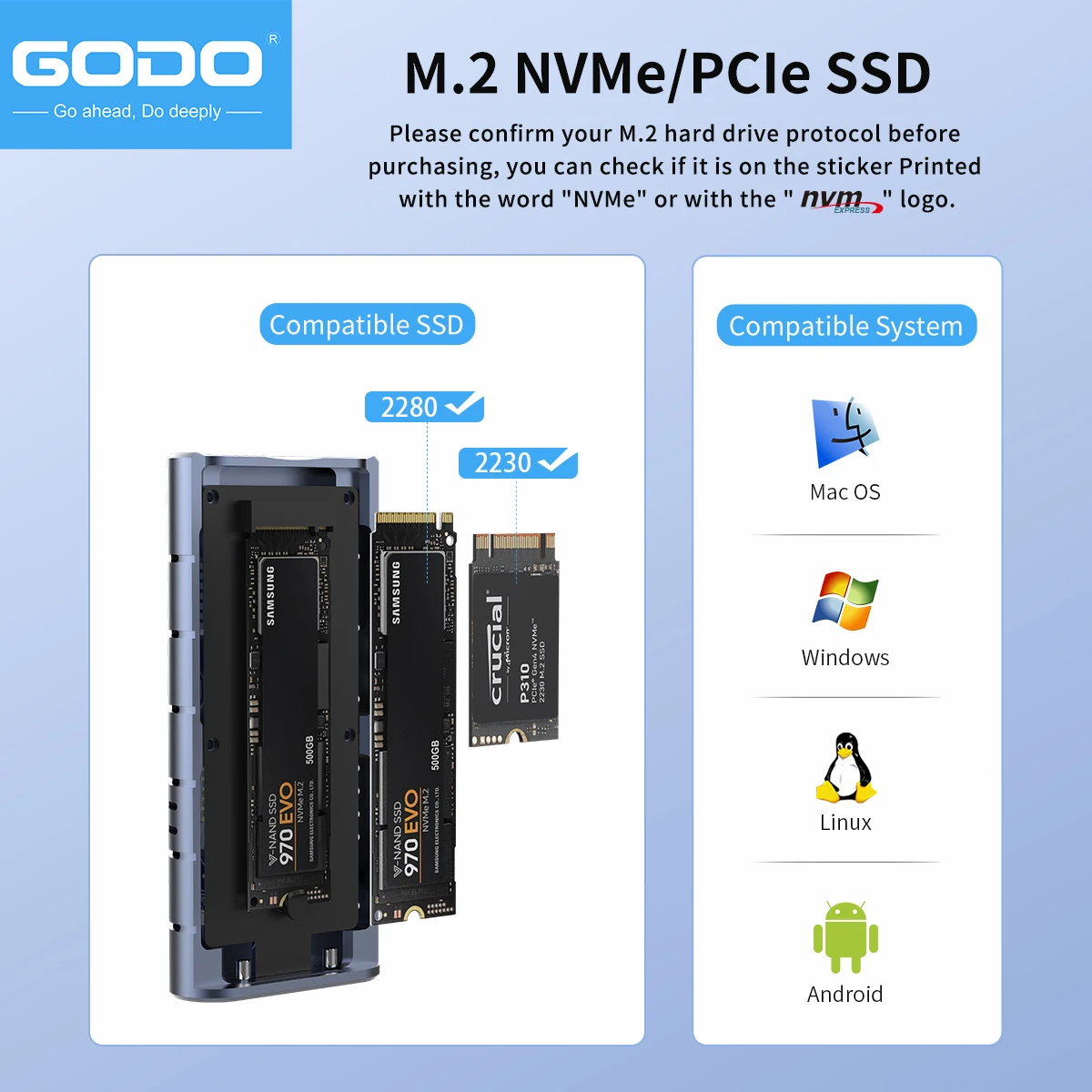 GODO 40Gbps USB 4.0 M.2 NVMe SSD Enclosure M2 To Type-c 4.0 Solid State Drive Case Compatible with Thunderbolt 4/3 USB 3.2/3.1/3