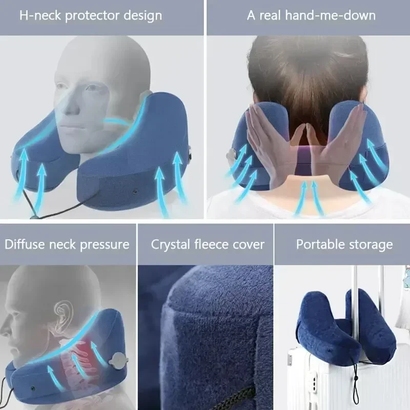 Neck Pillow Travel U-shaped Pillow Inflatable H Hooded Nap Outdoor Car Long-Distance Aircraft 3