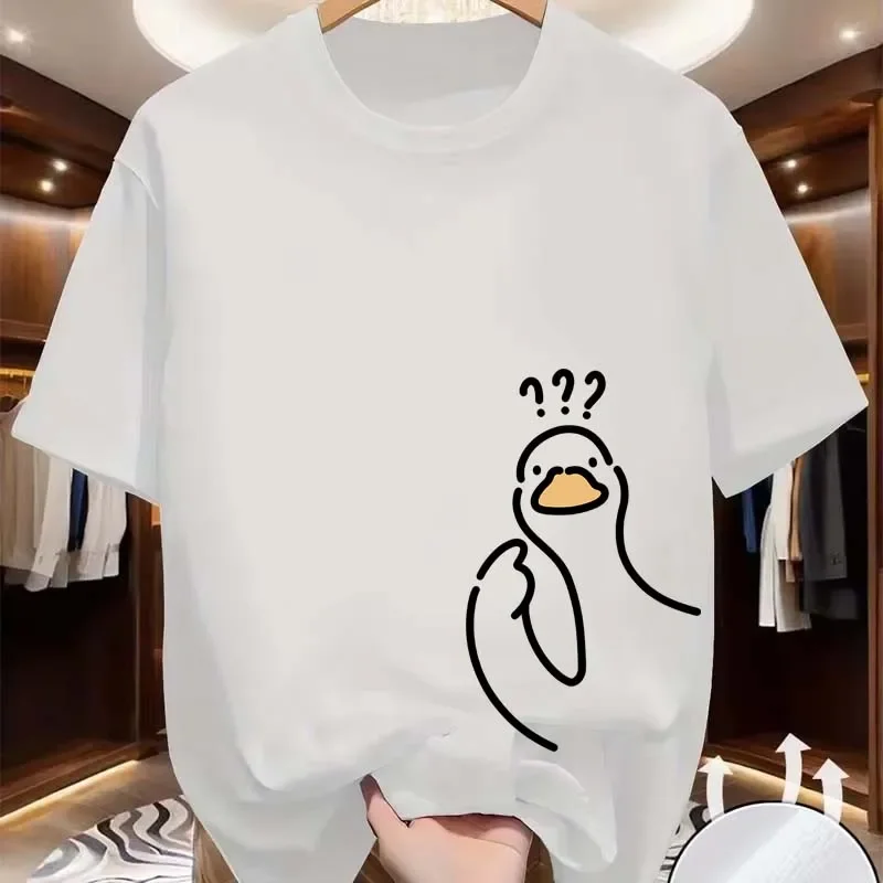 T-Shirts mit Fragezeichen-Enten-Aufdruck für Damen und Herren, Sommer, lässig, modisch, niedlich, lustig, bequeme Oberteile, Rundhalsausschnitt, kurze Ärmel, Baumwoll-T-Shirts
