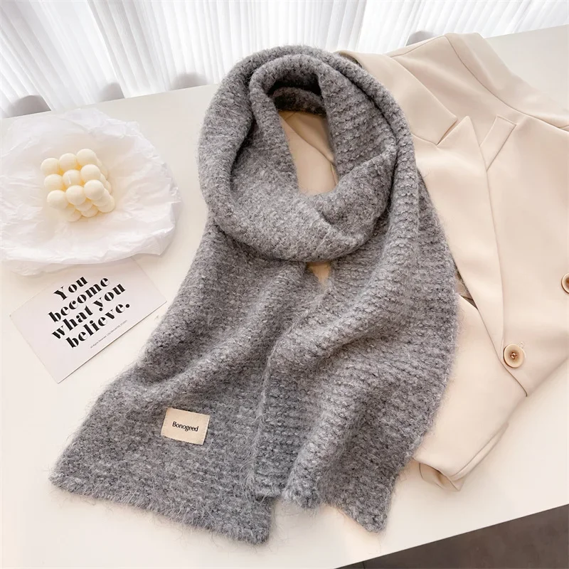 Winter Warm Thickened Solid Wool Scarf Women New Scarves Korean Style Fashion Knitted Versatile Shawl Neck Warmer Bib Scarves