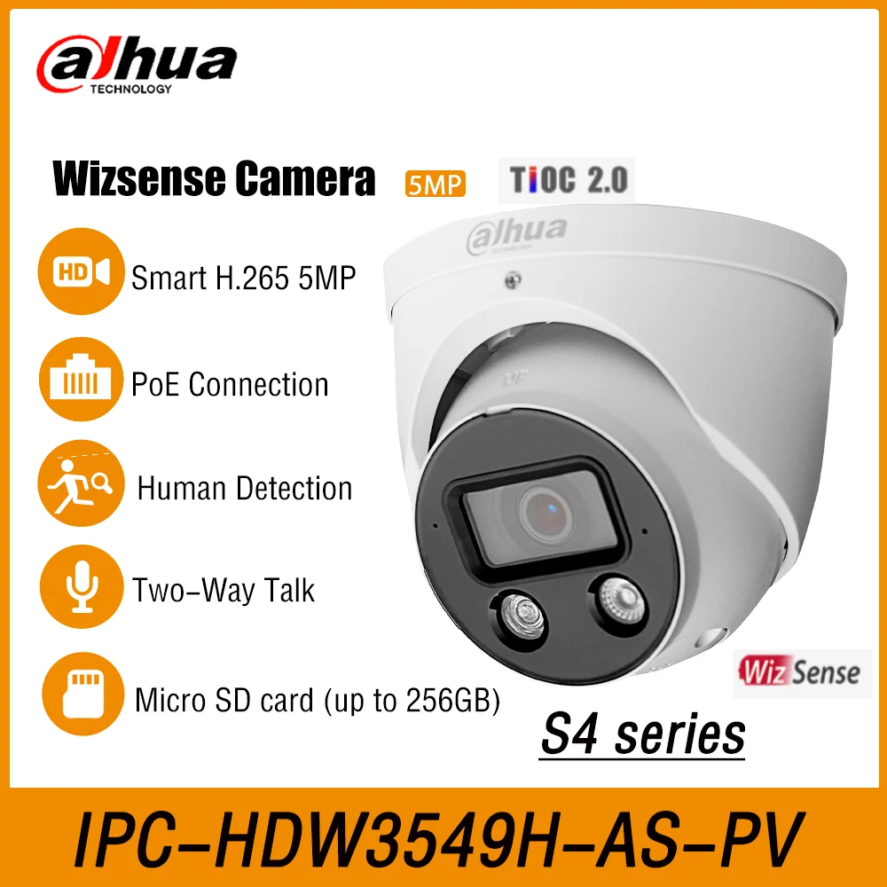 

Dahua IPC-HDW3549H-AS-PV 5MP Smart Dual Light Active Deterrence Eyeball WizSense Network PoE IP67 Dome Camera S4 Series TIOC 2.0