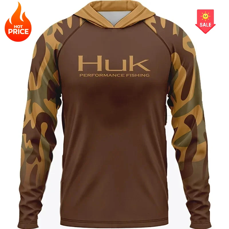 남성용 낚시 셔츠 의류 HUK 긴 소매 티셔츠 UPF 50 후드 자외선 차단 Uv 통기성 낚시 낚시복 재킷