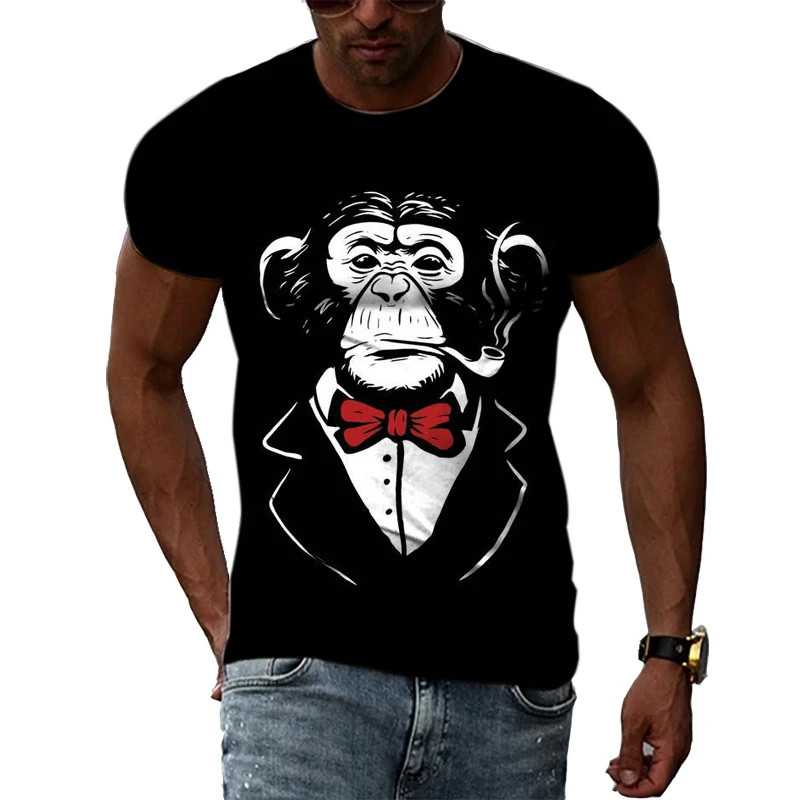 

Summer New Men Monkey Printed funny t shirts Fashion Casual Hip Hop Creative harajuku Streetwear O-neck Short Sleeve Tees Tops