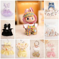 17cm Labubu Baby Coat Colorful Bubble Gum Checkered Overalls Labubu Doll Plush Toy Doll Costume Baby Coat 1