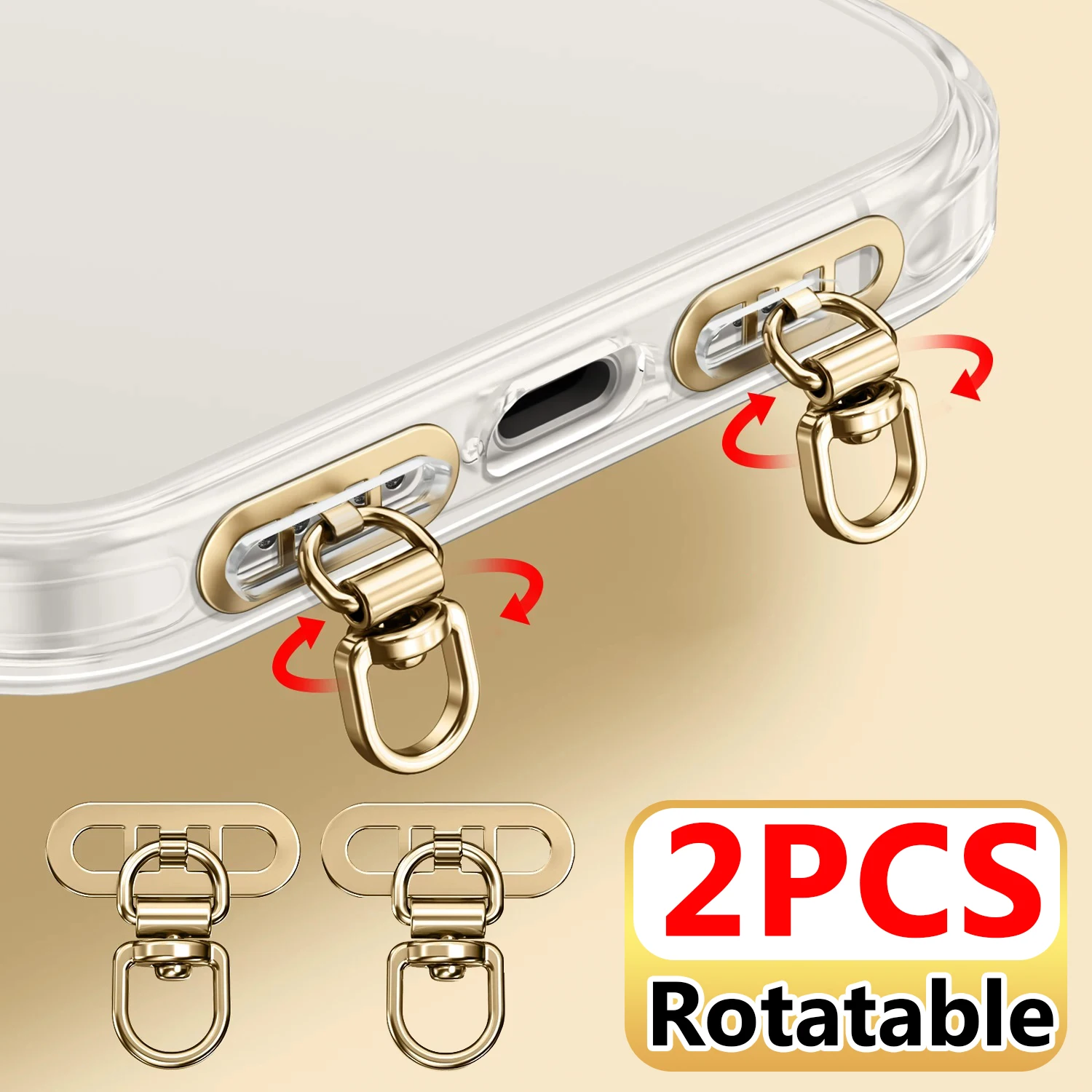 Ultra-Thin Rotatable Stainless Steel Phone Lanyard Patch with Hanging Cord Clip