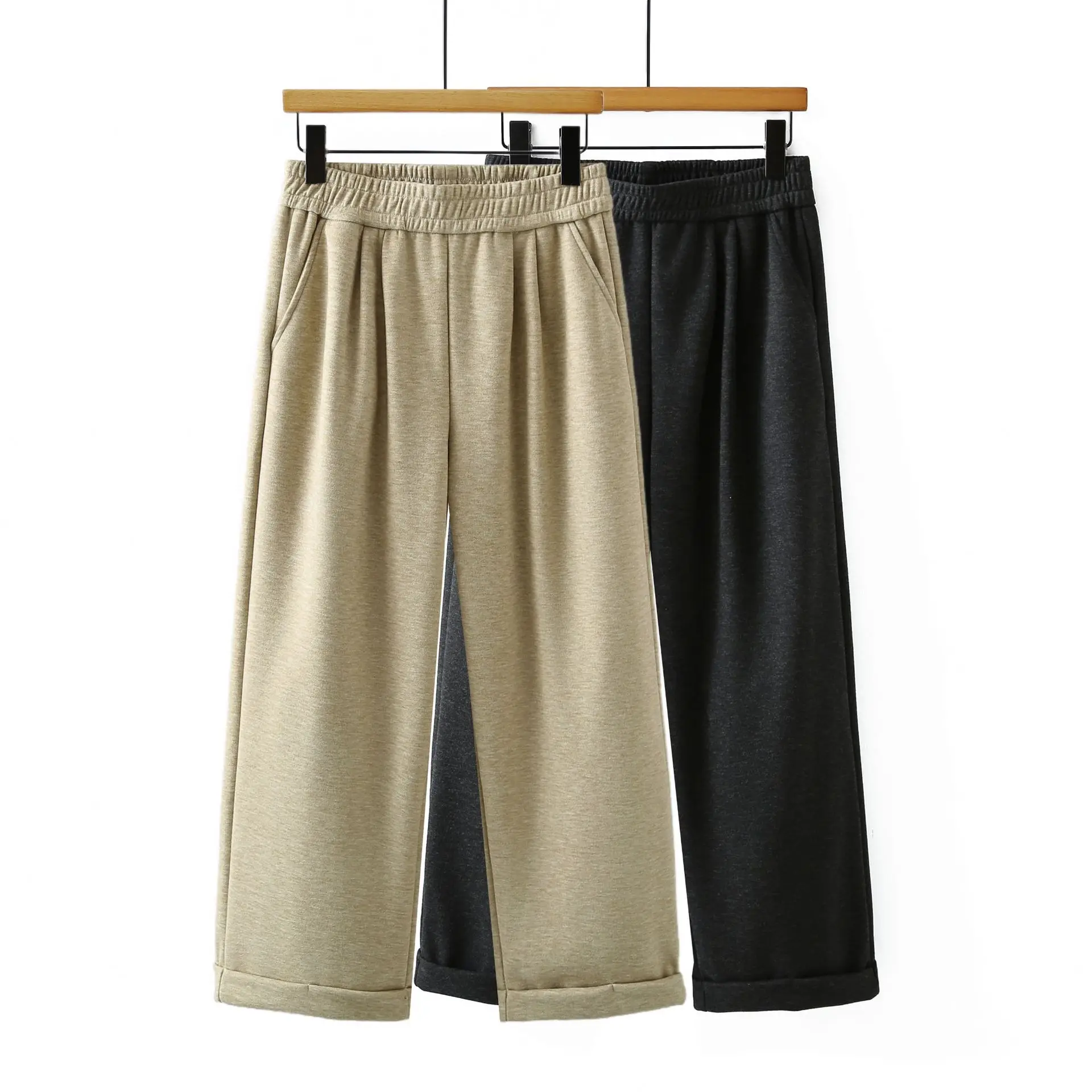 XXXXL Fashion Plus Size Women's Straight Leg Pants Autumn Winter Simple Casual rolled-up Cuffs Thickened Ankle-Length Bottoms