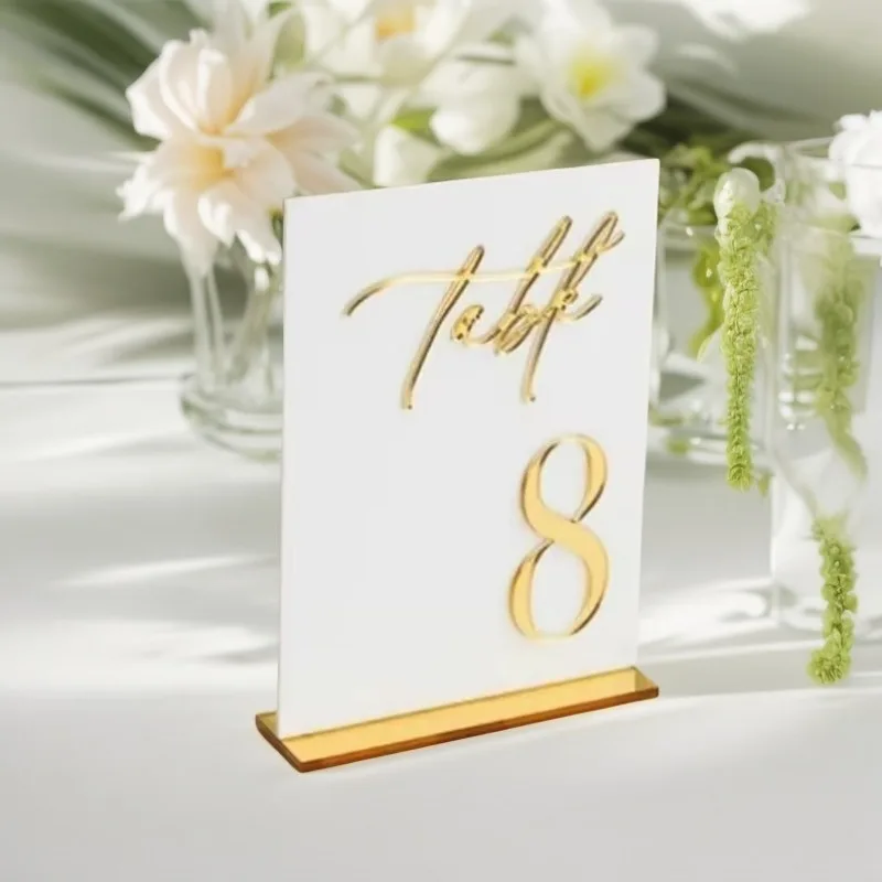 Frosted Acrylic Table Numbers 3D Silver Mirror Table Signs Wedding Decor Wedding Signage Desktop Sign