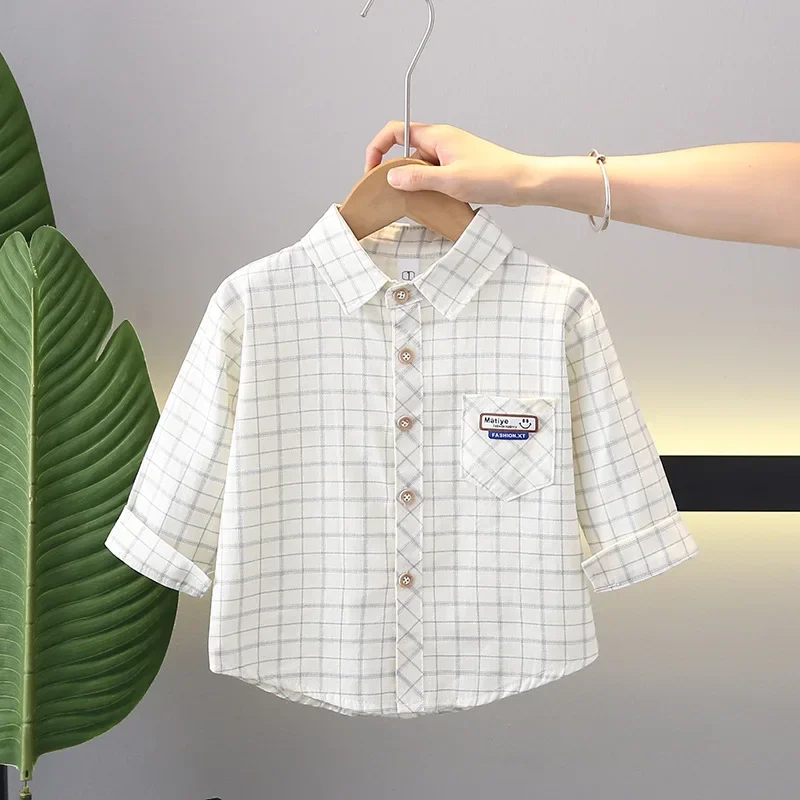 Spring Plaid Shirt for Boys Baby Casual Fashion Top Korean Style Cardigan Children's Clothing Spring Summer Autumn