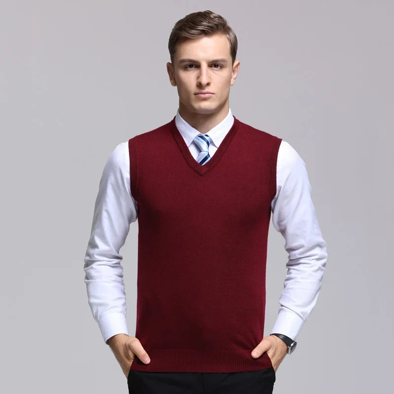 Brand Men's Woolen Vest Base Sleeveless for Male Woolen V-neck Sweater Vest