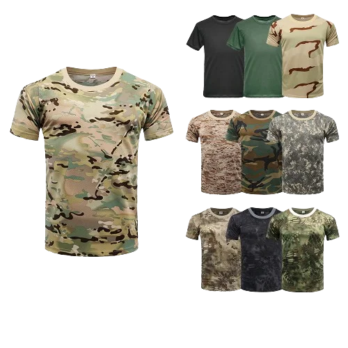 Men Casual T Shirts Short Sleeve Camouflage Quick Dry Outdoor Gym Top Tees Cargo T Shirt Male Clothing sport t shirt