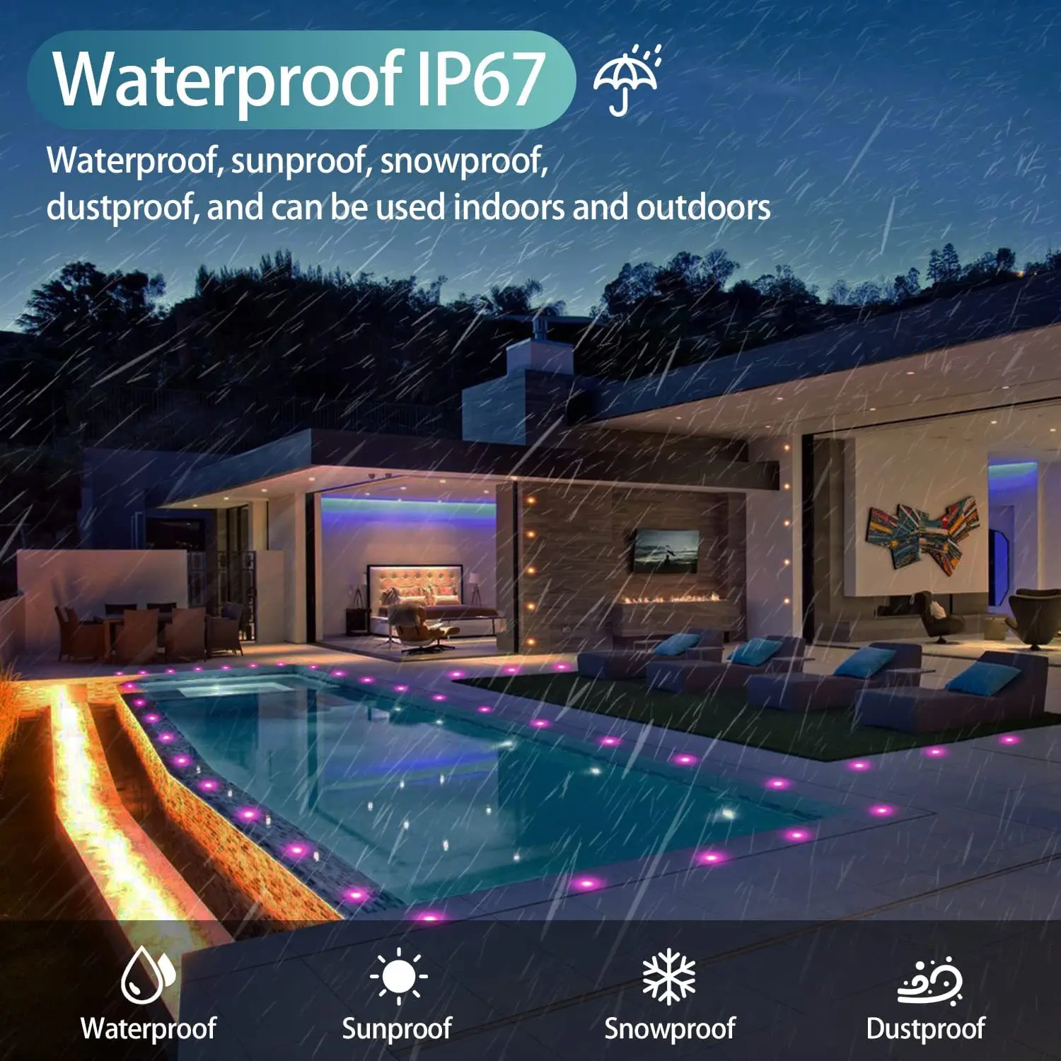 Description Picture 3 of itemRecessed LED Deck Light with Remote Control IP67 Waterproof 12V Outdoor Garden Stair Light RGB Color Changing Underground Lamp