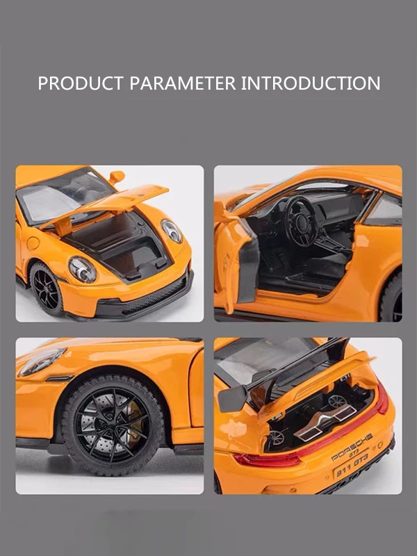 New 1:32 Porsche 911 GT3 Supercar Alloy Car Model With Pull Back Sound Light Children Gift Collection Diecast Toy Model Ornament 6