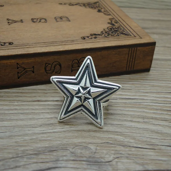 

S925 Sterling Silver Ring Simple and Fashionable Retro Thai Silver Double Layer Five pointed Star Open Ring Fashion Jewelry for