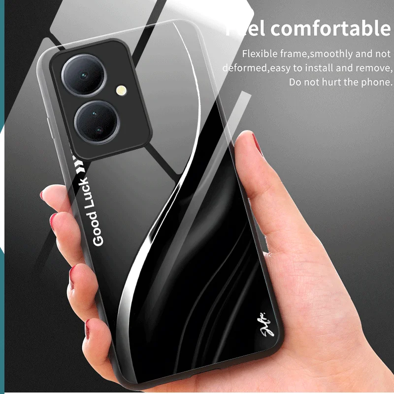 Gradient Color Hard Tempered Glass Protective Phone Case