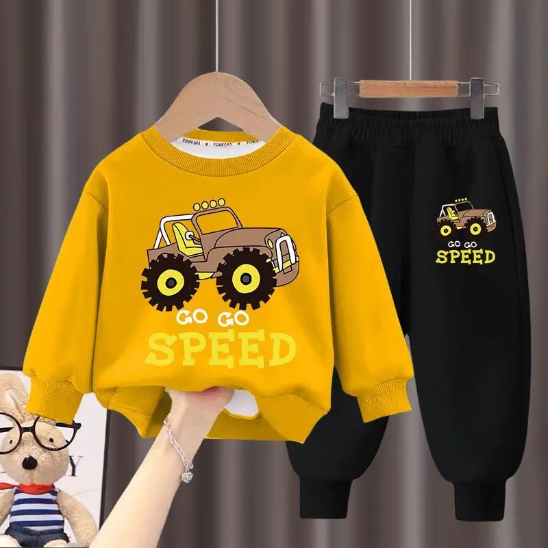 2024 Autumn New Children's Clothing Sets Boys and Girls Fashion Sweatpant Set Kids Car Print Hoodies Suits Kids Casual Tracksuit