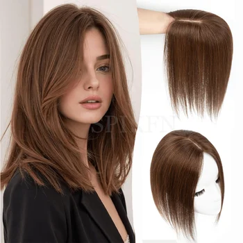 '7x11'cm Hair Toppers Middle Part Women Human Hair Topper with Lace Base Clips in Hair Extensions Natural Black Human Hairpieces