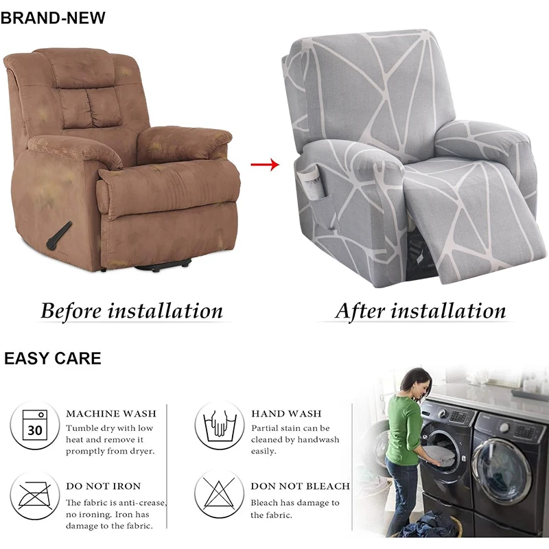 Recliner Slipcover Stretch Reclining Chair Slipcover 4 -Pieces Furniture Protector for Recliner with Pocket Lazy Boy Chair Cover