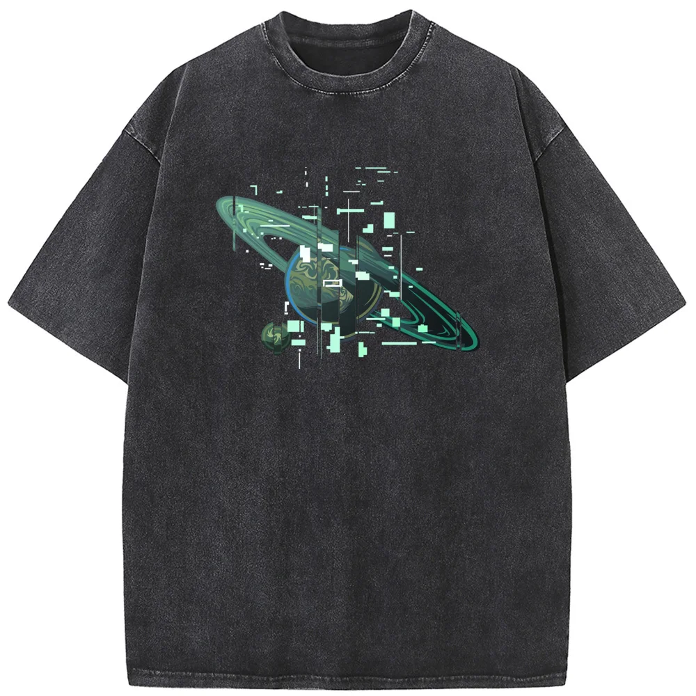 

Digital earth Men's Short-Sleeved T-shirt Fashion Loose Washed T-Shirt 230g Cotton Bleach Short Sleeve Summer Tops