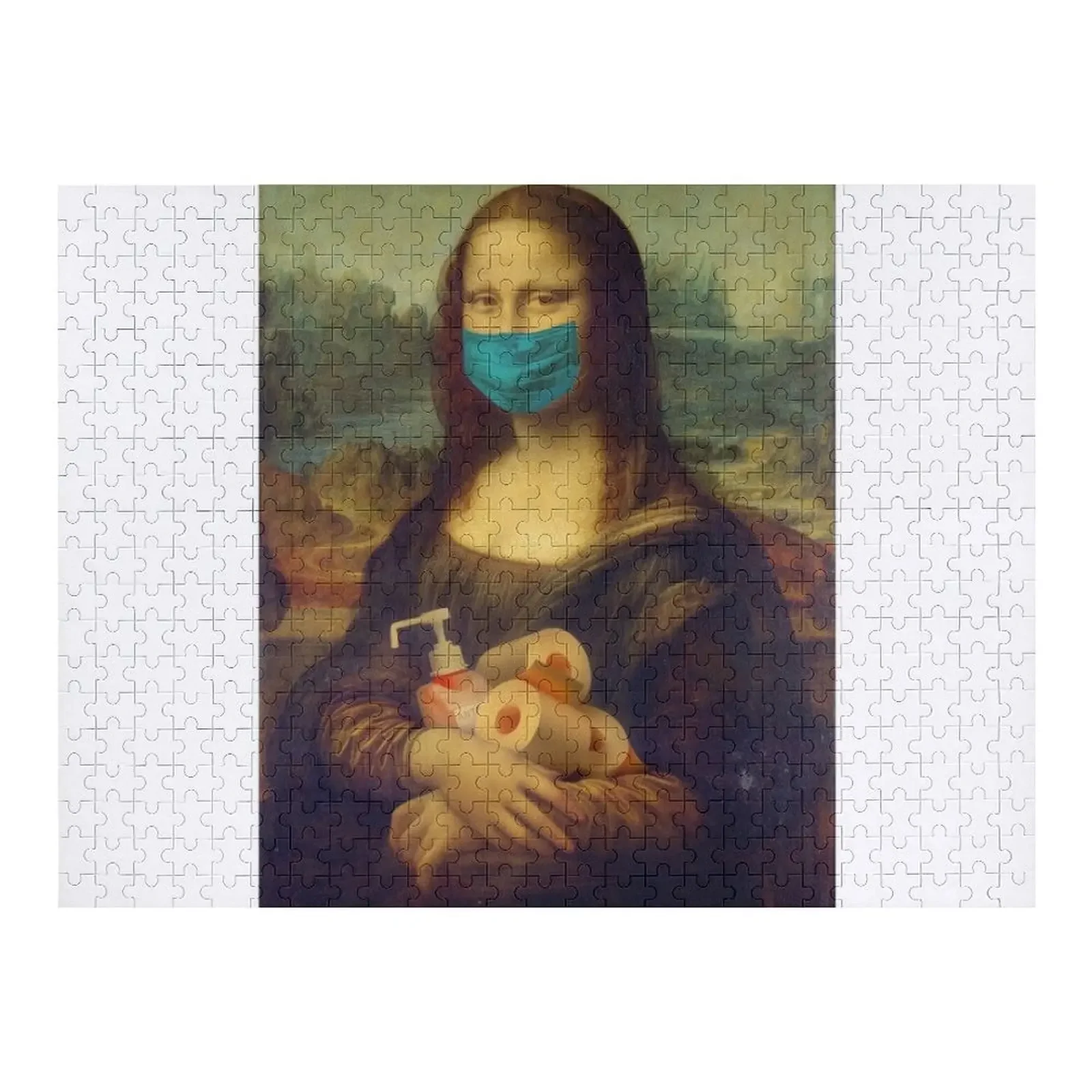 Mona Lisa wearing Facemask in Pandemic Jigsaw Puzzle Adult Wooden Christmas Gifts Personalize Puzzle