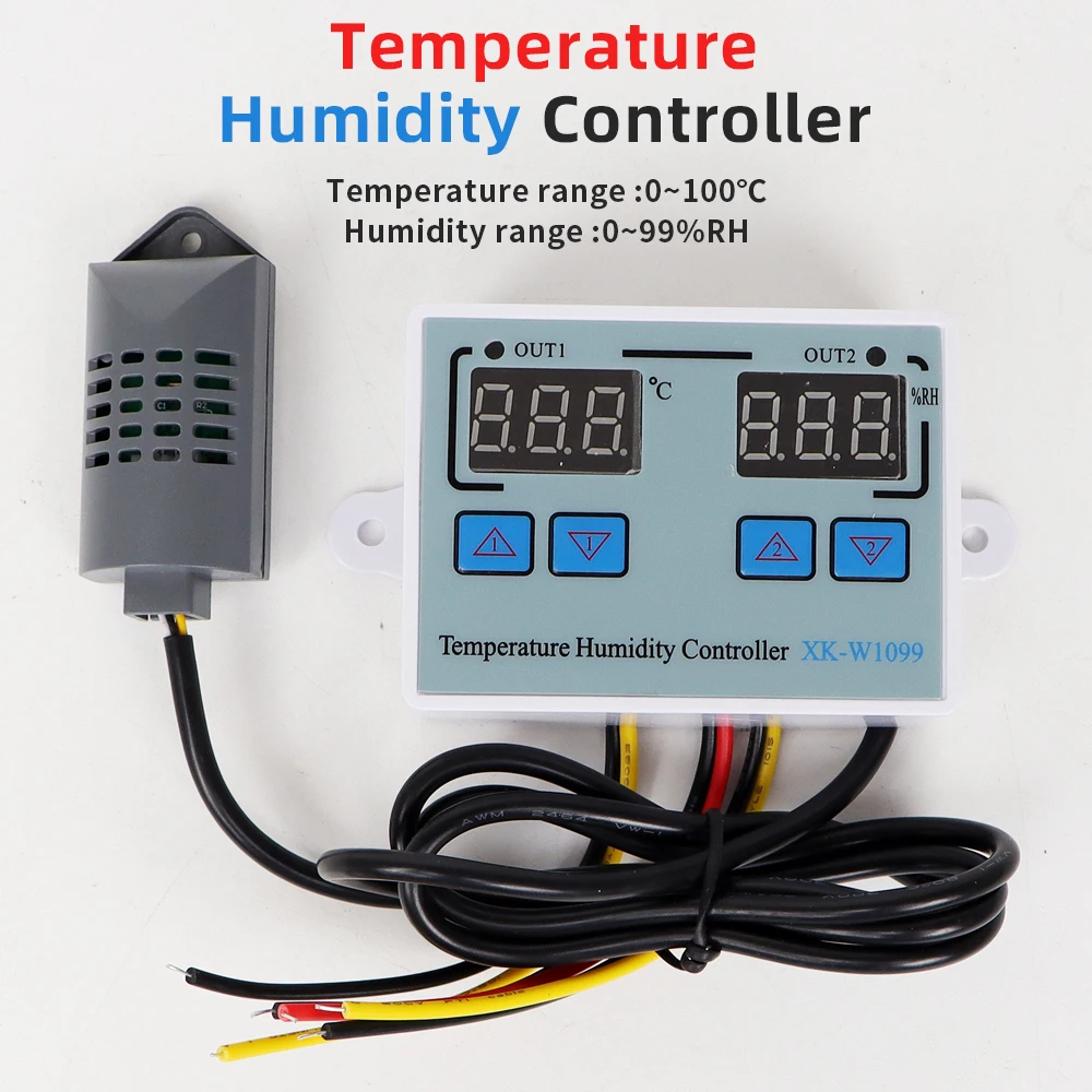 XK-W1099 Dual Display Digital Temperature Humidity Controller AC 110-220V