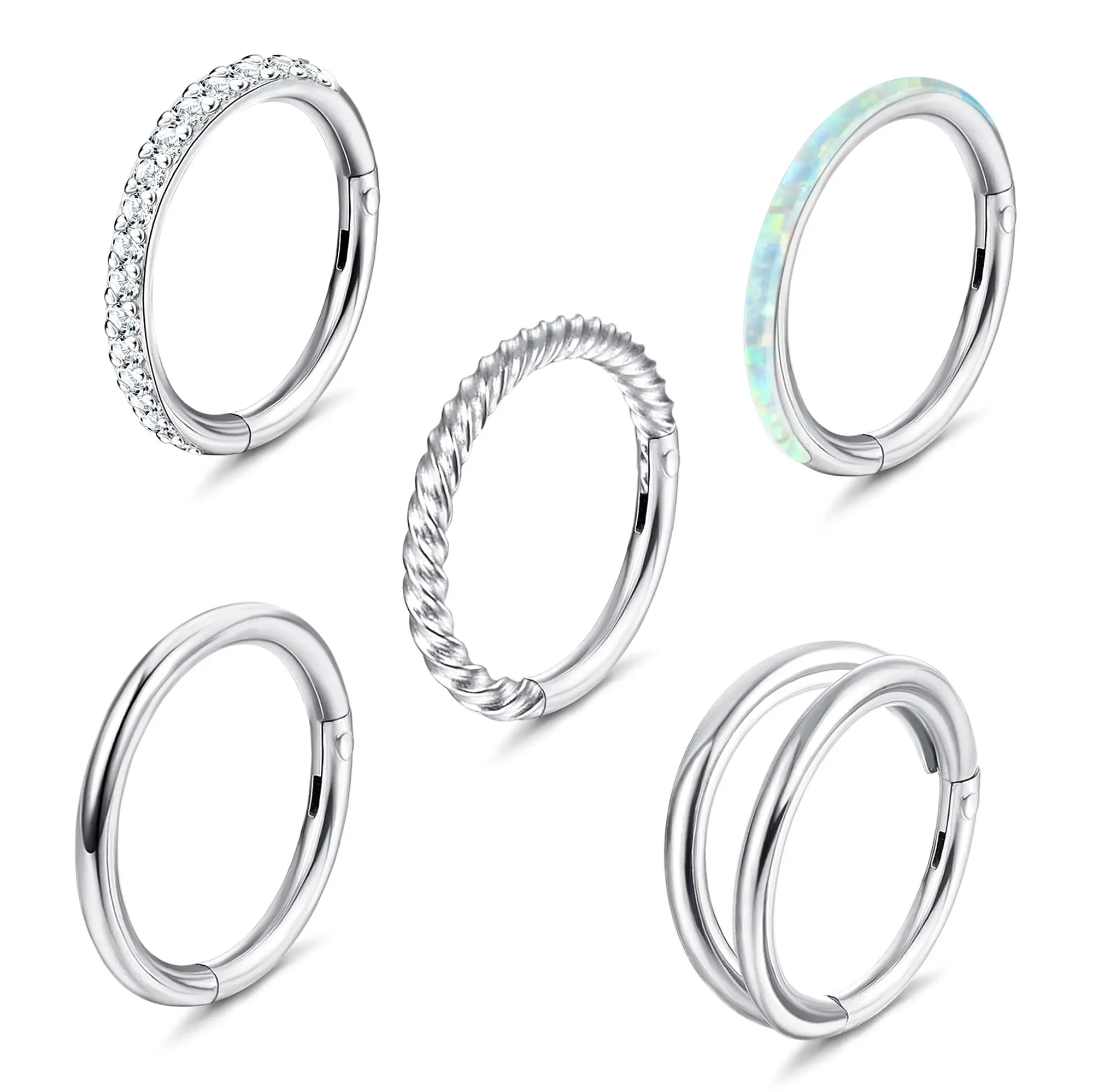 Drperfect Surgical Steel Nose Ring Hoop for Women Opal CZ Clicker