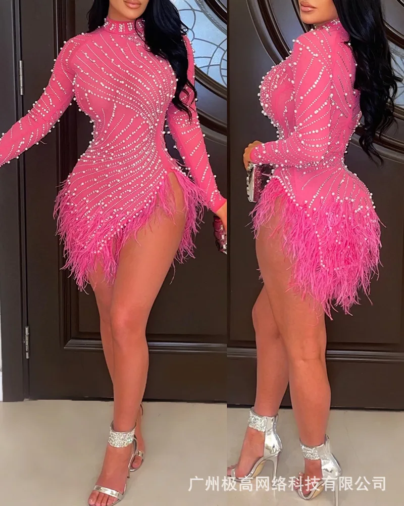 

Новинка 2023, женская модная сексуальная мини-юбка, темпераментные и элегантные женские сетчатые платья с кисточками