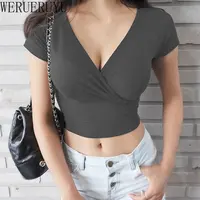 New Summer Black Sexy V-neck T-shirt Short Sleeve Y2k Crop Top Women Clothes Streetwear Korean Fashion Corset Tops Tshirts 2023 - Image 4
