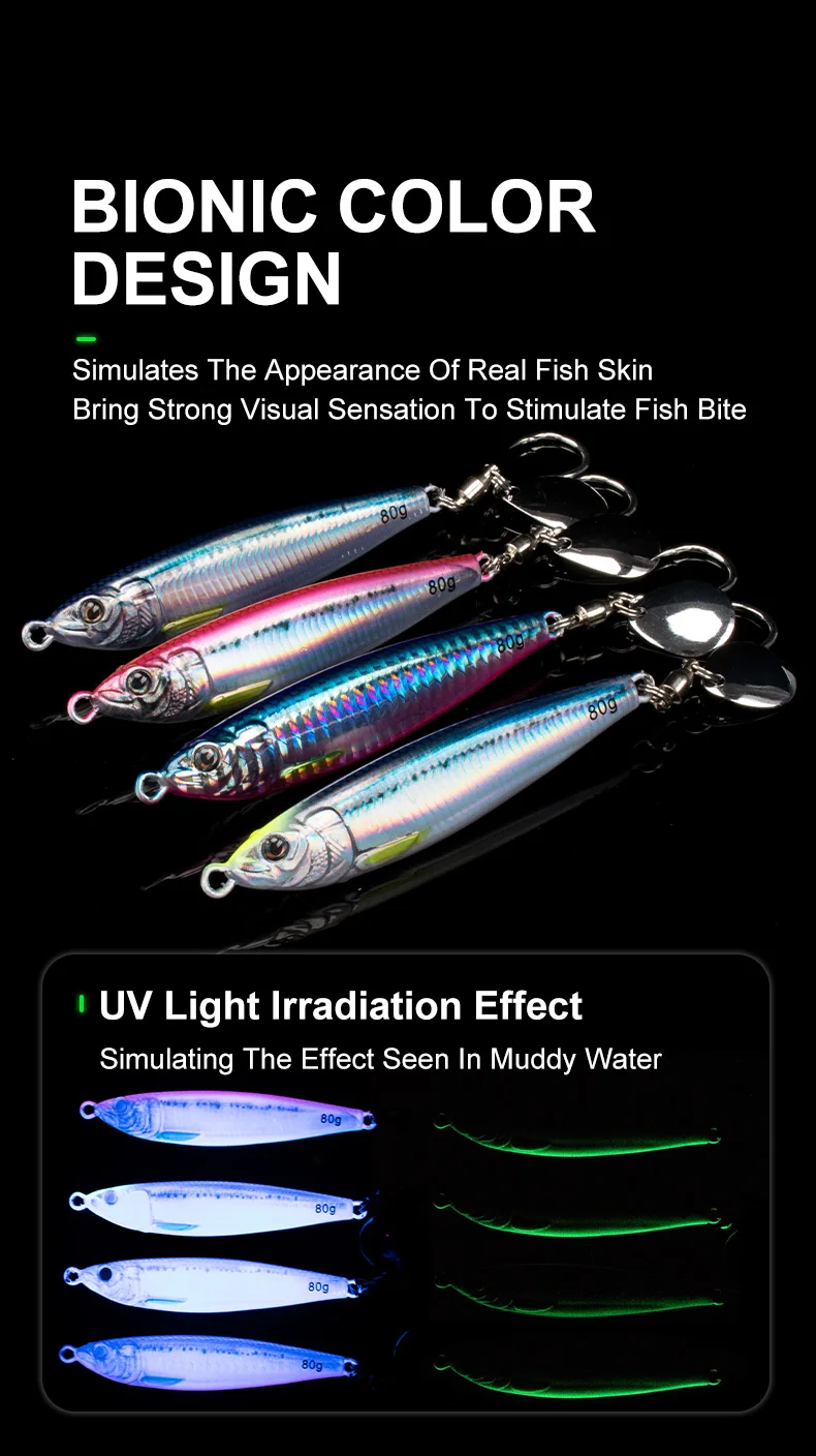 TEASER J113 40g 60g 80g Shore Casting Jigging Baits Sinking Saltwater Jigging Lures Hook Hard Luminous Micro Metal Jig Lure – Detail 7