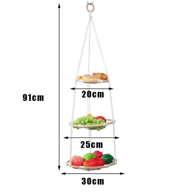 Függő Gyümölcskosár, Multifunkcionális Könnyű Pamut Kötél Szövött Tárolóháló Táska Otthoni Konyhához - Image 3