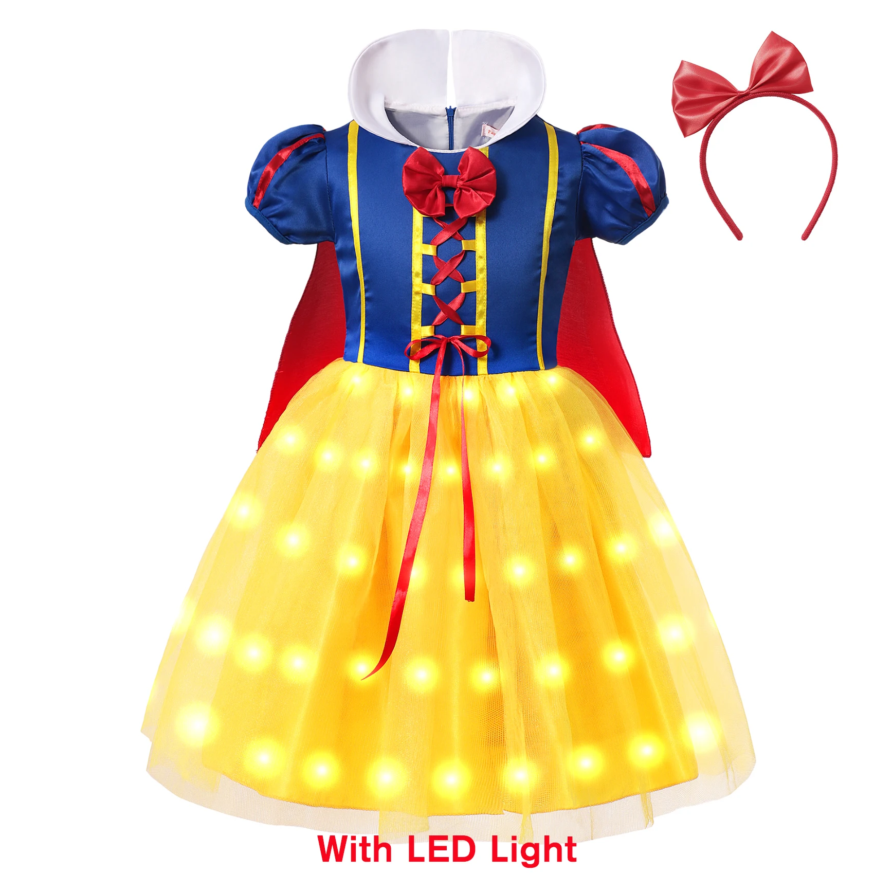 Princess LED Light Snow White Dress for Girl Kids Costume with Cloak Halloween Lace Ball Gown Children Party Birthday Dress girls dress princess costume
