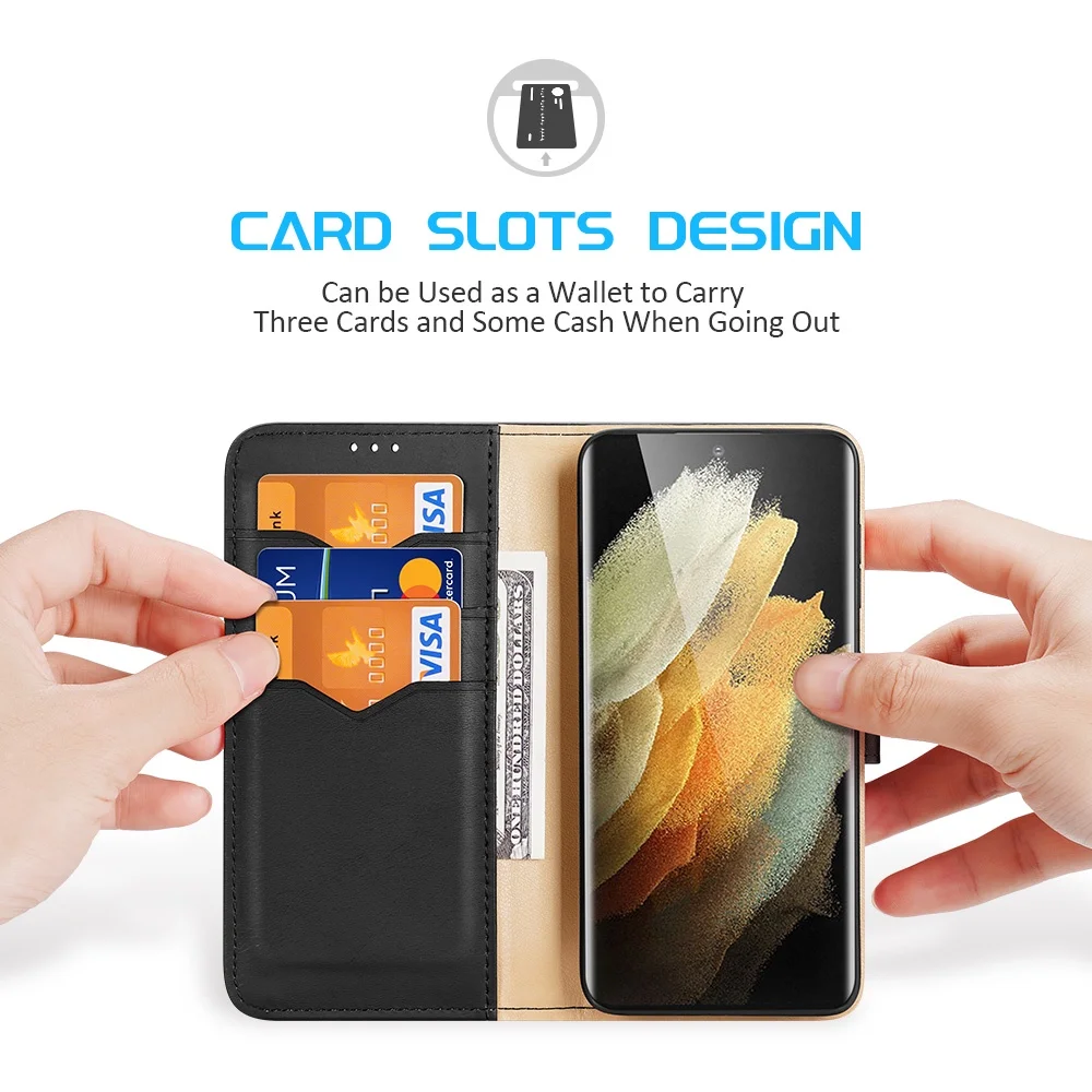 For Samsung Galaxy S21 Ultra S21 Plus Case DUX DUCIS PU Leather Flip Stand Protective Cover with Card Slot