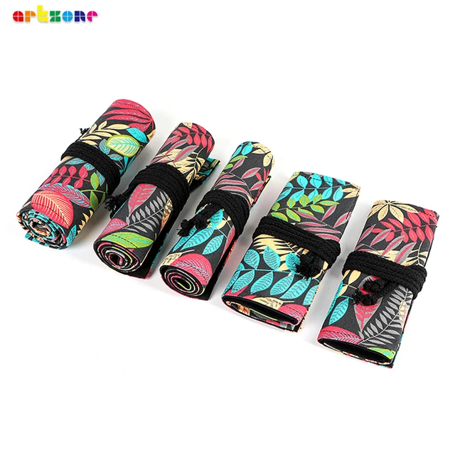 2 Astucci Arrotolabili Per Matite - 36 Fori, Tela Resistente, Design A Gatto