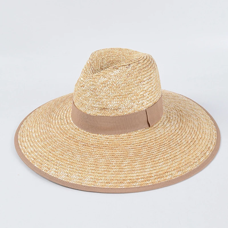 Marca accsaaccsa Panama Cappello di Paglia da Donna Estivo Regolabile Cappelli da Sole con Cinturino in Ecopelle Fedora Cappello da Spiaggia Trilby di Paglia a Tesa Larga UPF 50+ 