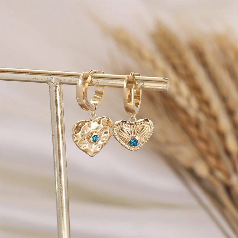 

Vintage Stainless Steel Heart Dangle Earrings for Women Drop Earrings Zircon Inlay Electroplating Fashion Geometric Jewelry Gift