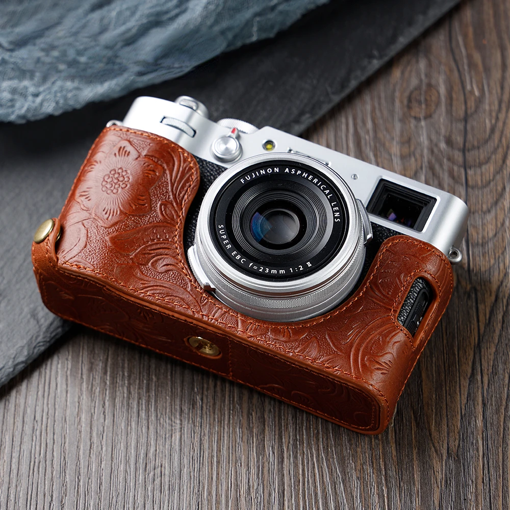 Per Fujifilm X100V Fotocamera Body Custodia Per Fotocamera In Vera Pelle Maniglia Mezza Borsa