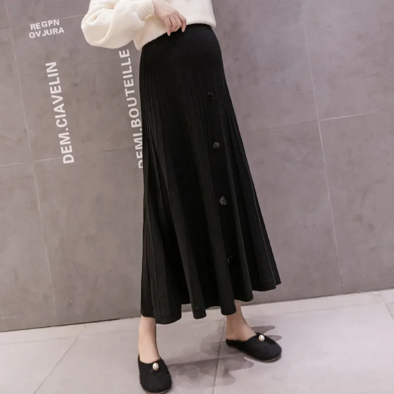 Fashionable Knitted Maternity Skirt High Waist Autumn Winter Outerwear Maxi Dress for Trendy Moms Slimming A- Line Skirts