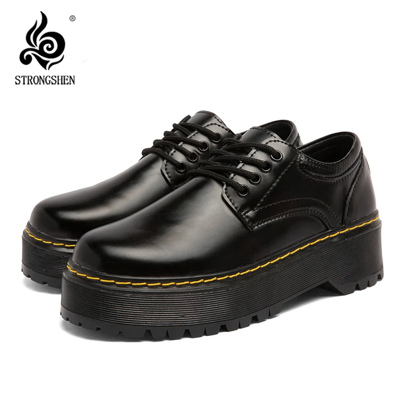 

STRONGSHEN Fashion Women Shoes British Style Leather Platform Punk Comfortable for Work Oxford Shoes for Ladies Lolita Shoes