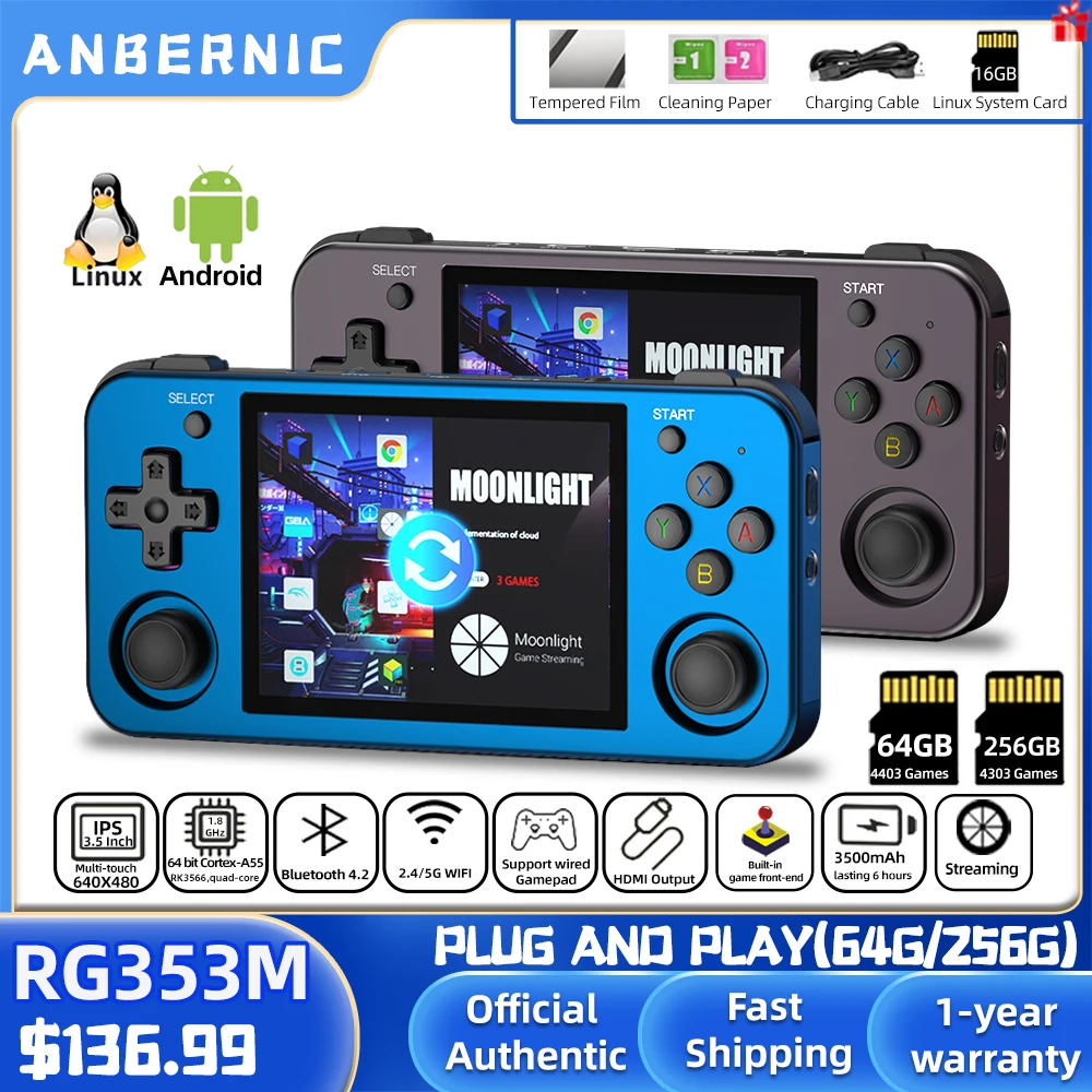 ANBERNIC-RG353mポータブルAndroidゲームコンソール,Linuxポケットコンソール,3.5インチタッチスクリーン,HDMI互換,リモコン,新しい