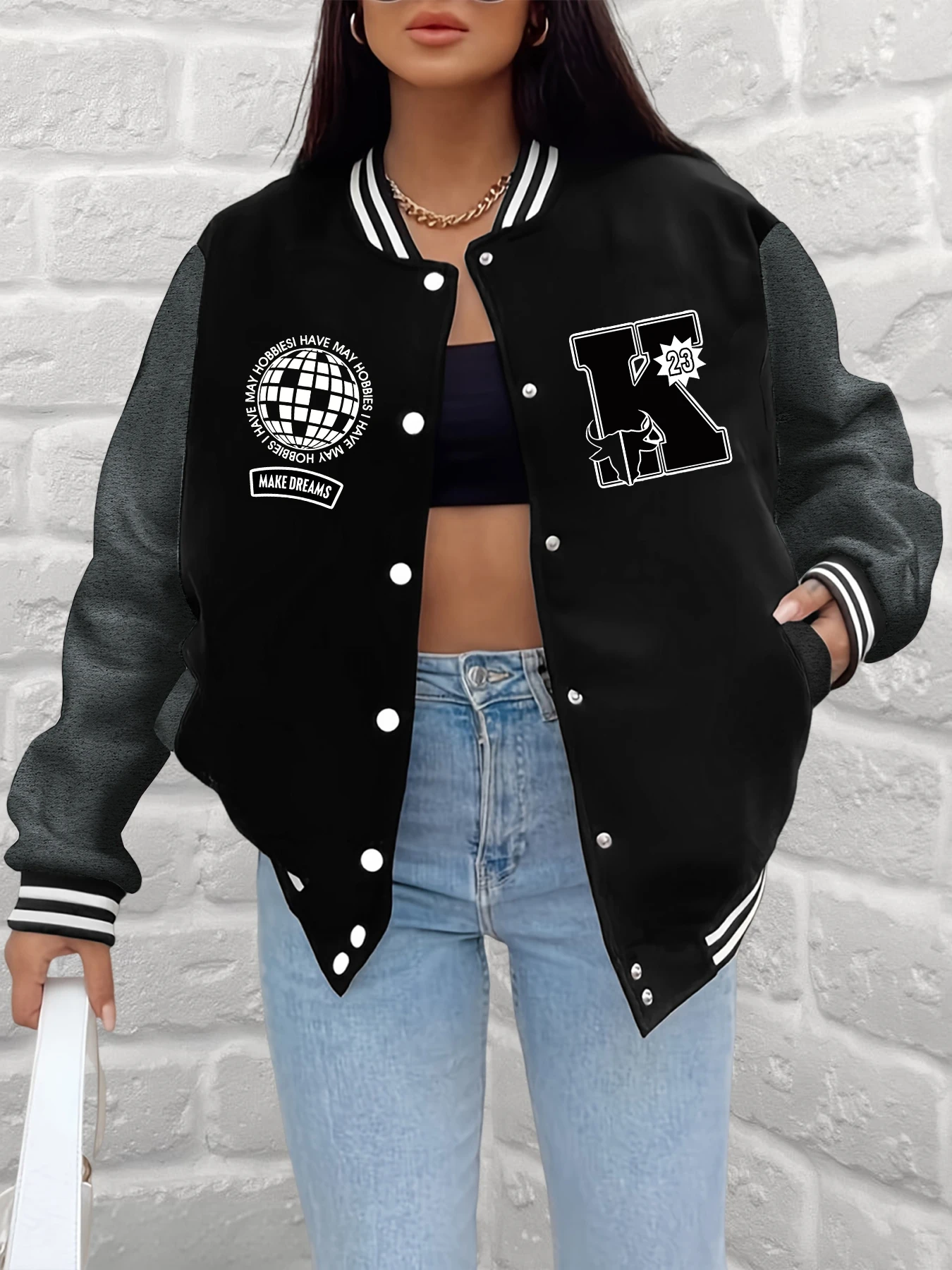 נשים עושות חלומות ציטוט כדור דיסקו אות K 23 דפוס ג'קט בייסבול מעיל ורסיטי חופשי חיצוני רחוב יומי