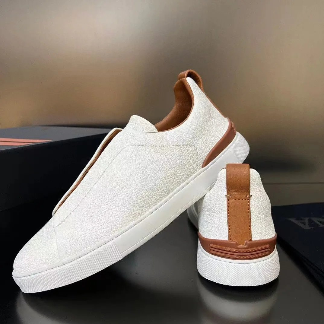 2024 Spring Autumn Genuine Leather Sneakers Men England Round Toe Lace Up Flat Shoes Man Casual Comfortable Vulcanized Shoes Men