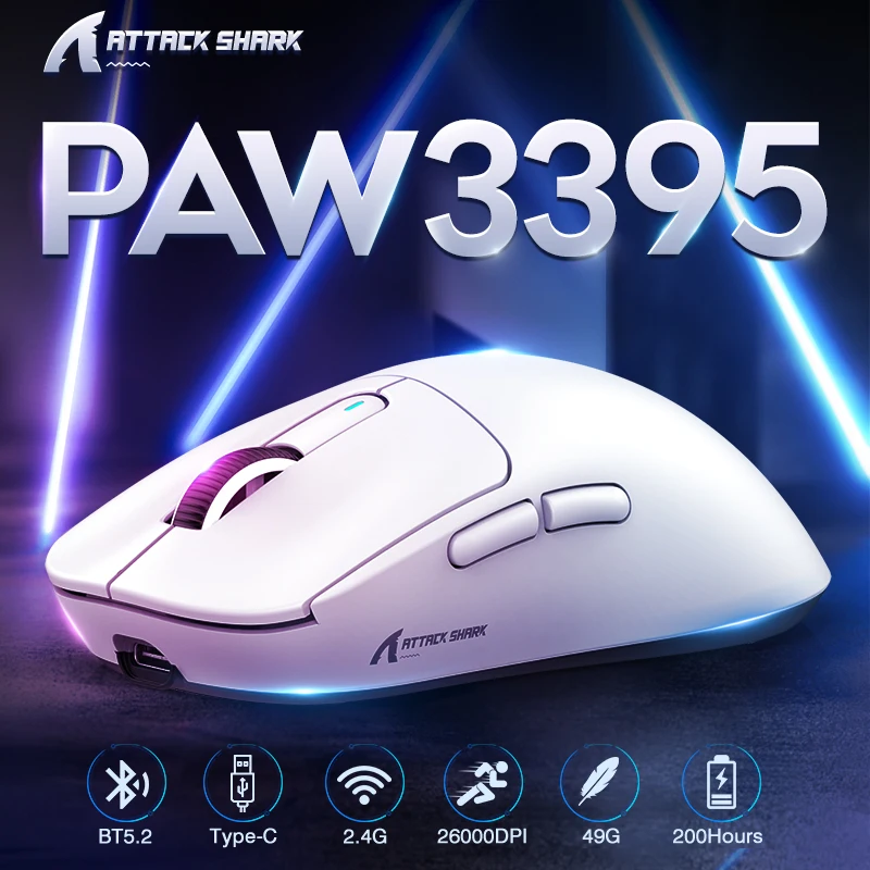 

Paw3395 Optical Sensor Lightweight Esports Mouse Low Latency High Speed Tracking Wireless Game Mouse Up To 26000DPI 3 Mode Mouse