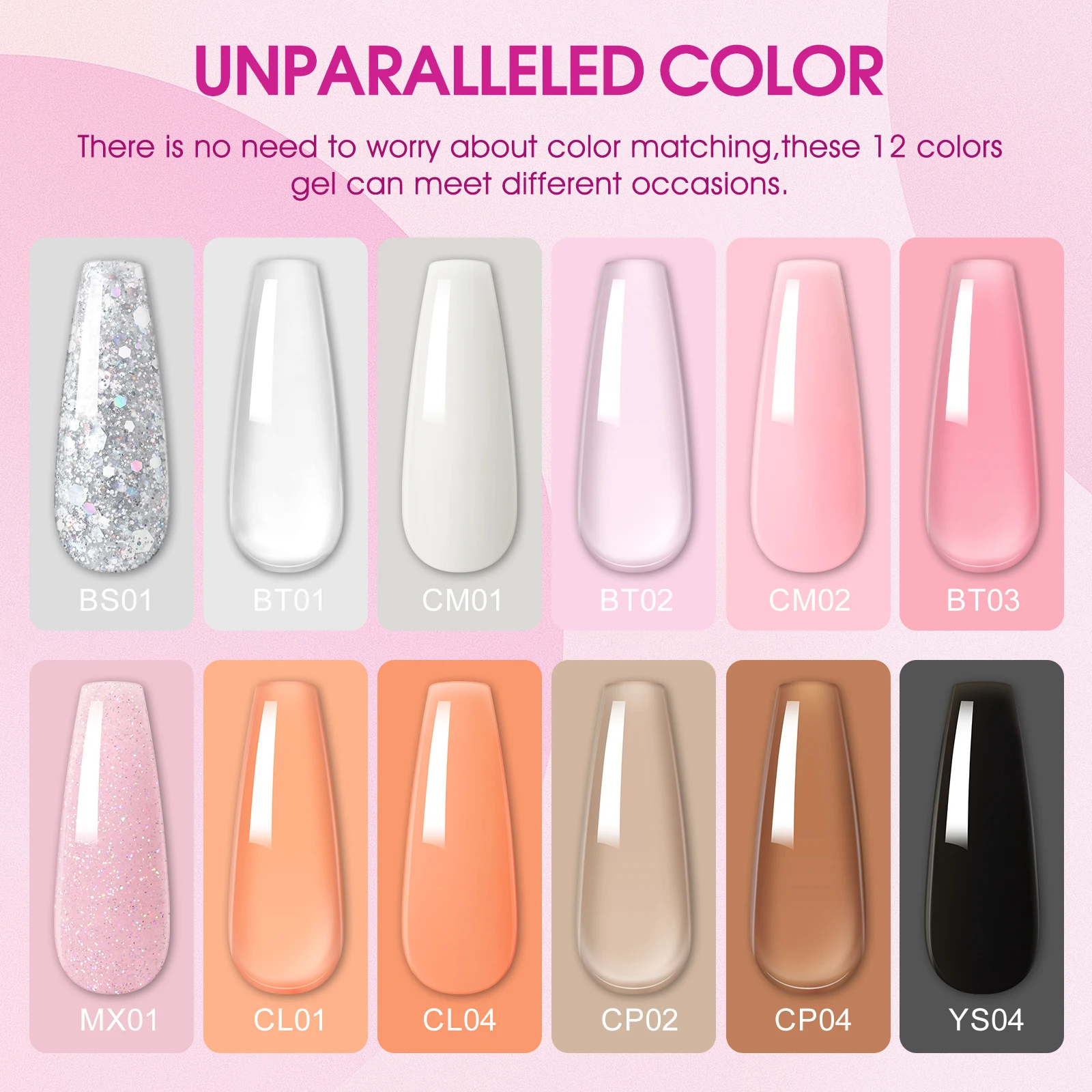 PEACECOLOR 12PCS Poly Extension Gel Set for Extension Nail Tips Semi-Permanent Nail Gel Extension Nail Manicure Kits 6