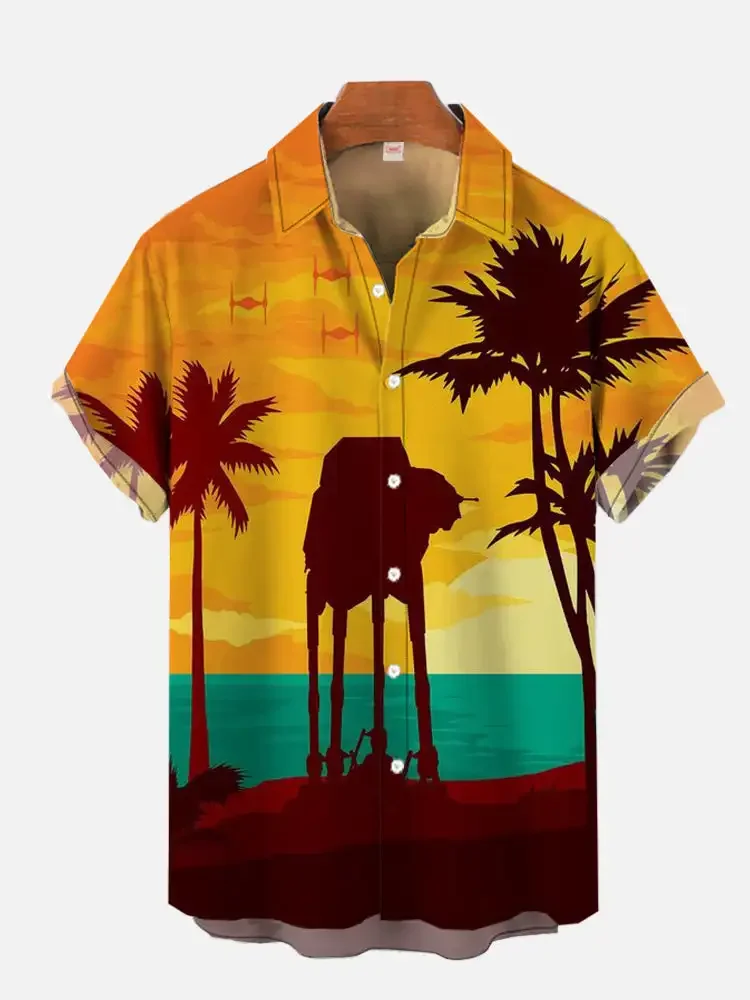 Camiseta de manga corta con estampado Hawaiano, camisa de talla grande con estampado de arbol de coco y armadura, para playa